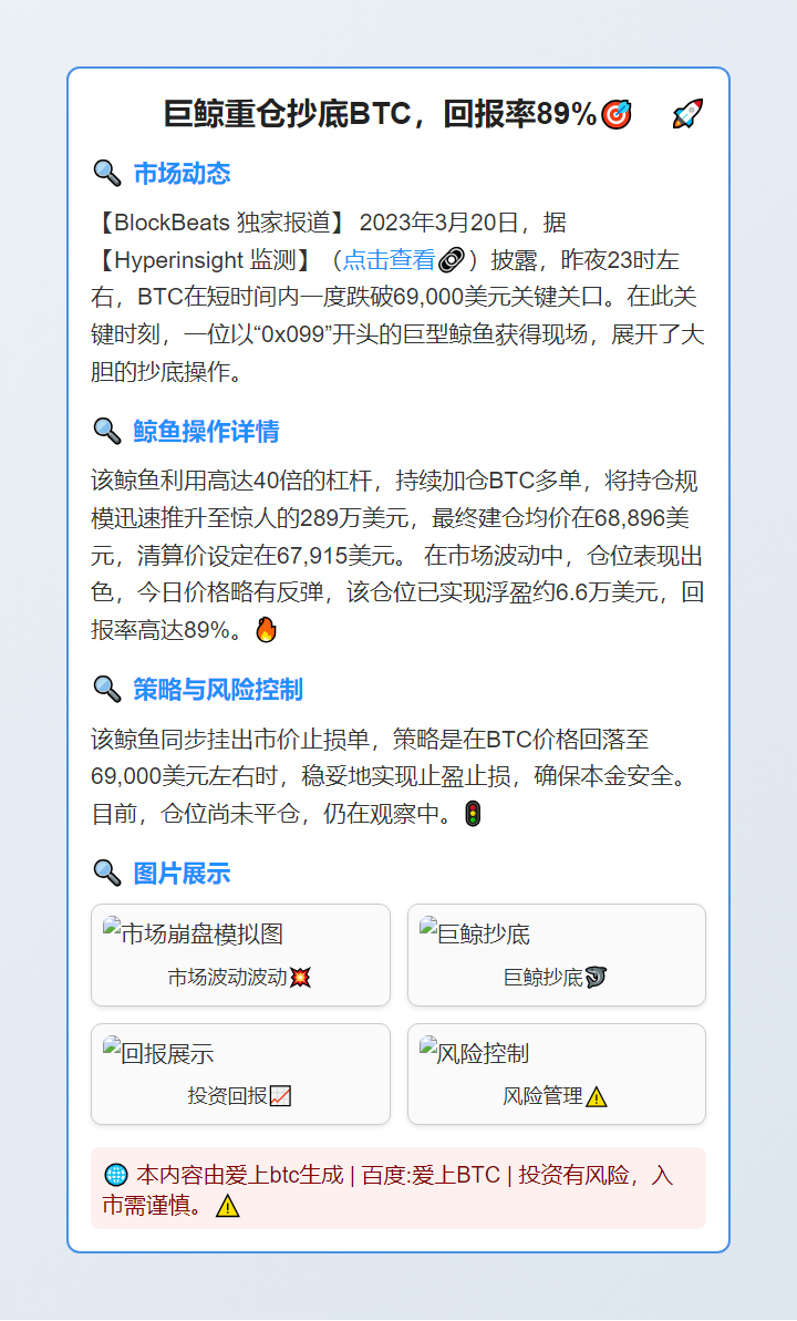 巨鲸重仓抄底BTC，回报率89%