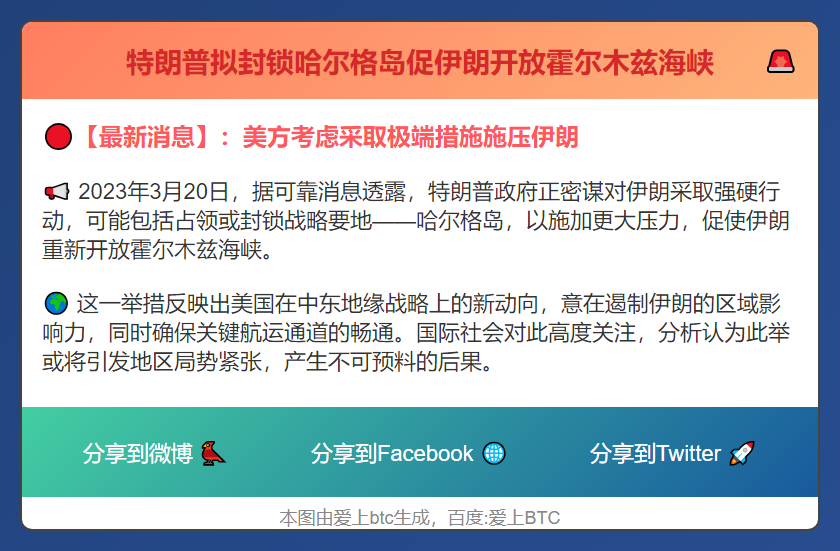 特朗普拟封锁哈尔格岛促伊朗开放霍尔木兹海峡