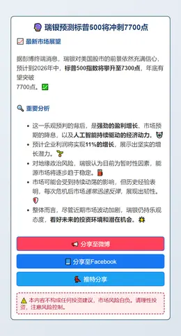 瑞银预测标普500将冲刺7700点