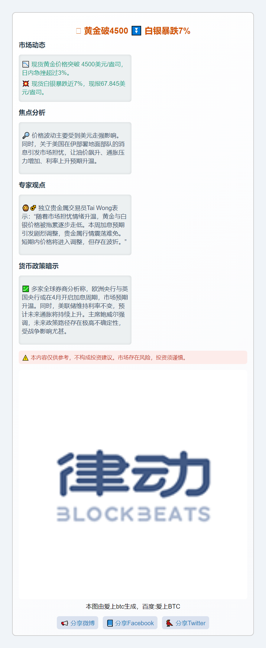 黄金破4500 白银暴跌7%
