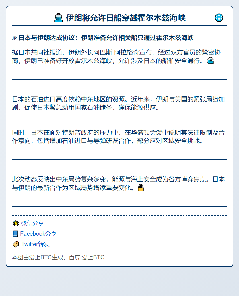 伊朗将允许日船穿越霍尔木兹海峡