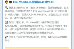 Erik Voorhees再增持2491枚ETH