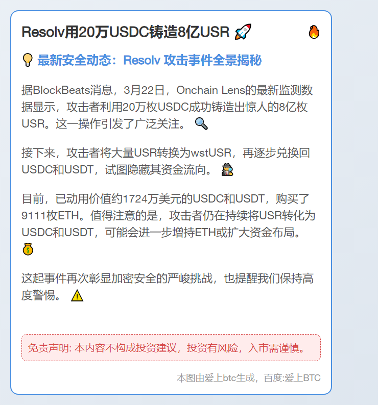 Resolv用20万USDC铸造8亿USR