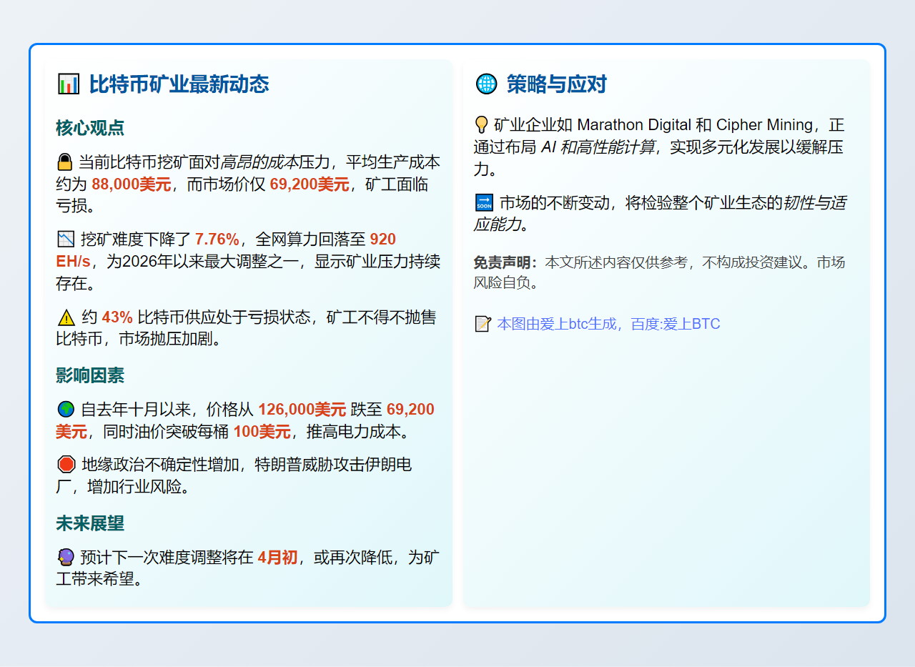 比特币挖矿成本8.8万，矿工亏损1.9万