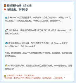 鲸鱼部分获利5000万枚SKY价值380万美元