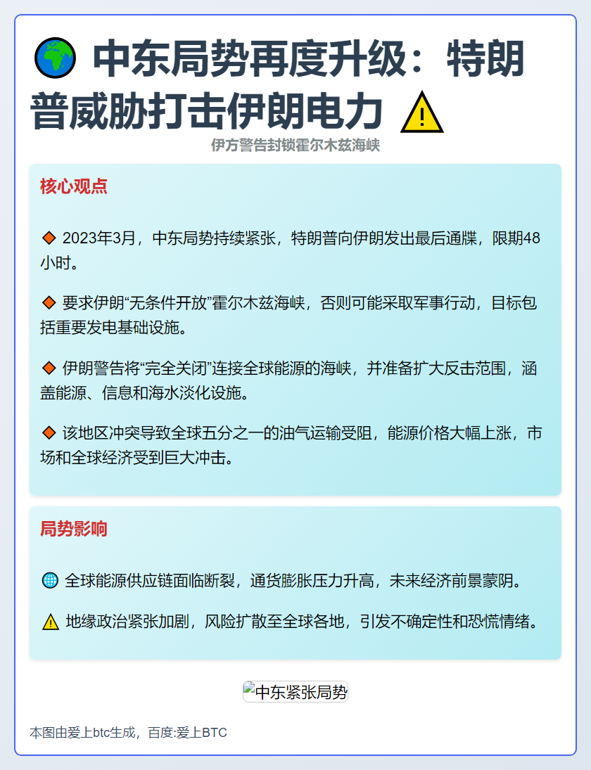 特朗普威胁打击伊朗电力  伊方警告封锁霍尔木兹海峡