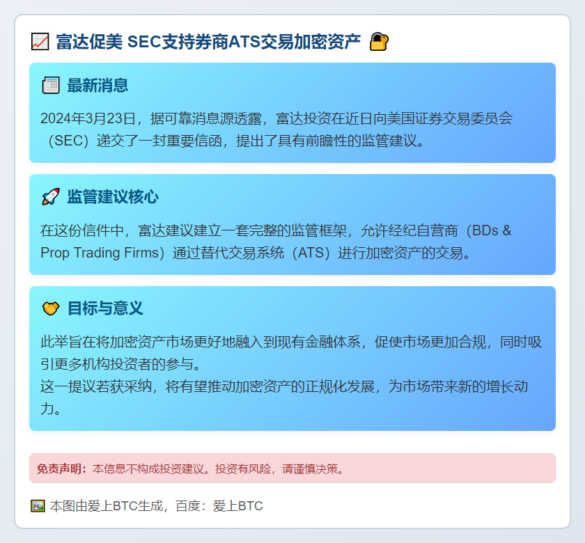 富达促美 SEC支持券商ATS交易加密资产