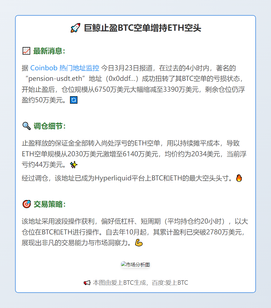 巨鲸止盈BTC空单增持ETH空头