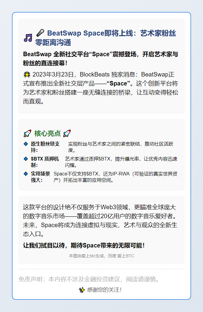 BeatSwap Space即将上线：艺术家粉丝零距离沟通