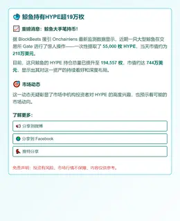 鲸鱼持有HYPE超19万枚