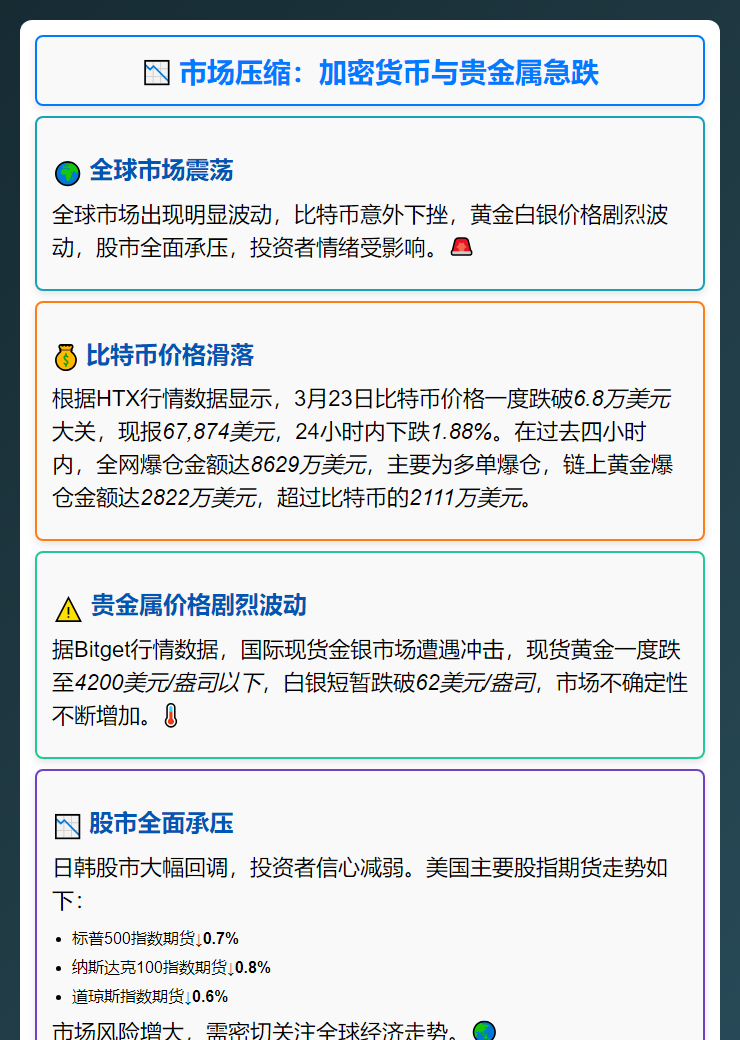 市场压缩：加密货币与贵金属急跌