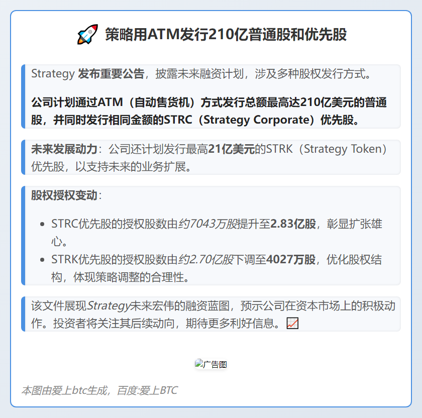 策略用ATM发行210亿普通股和优先股