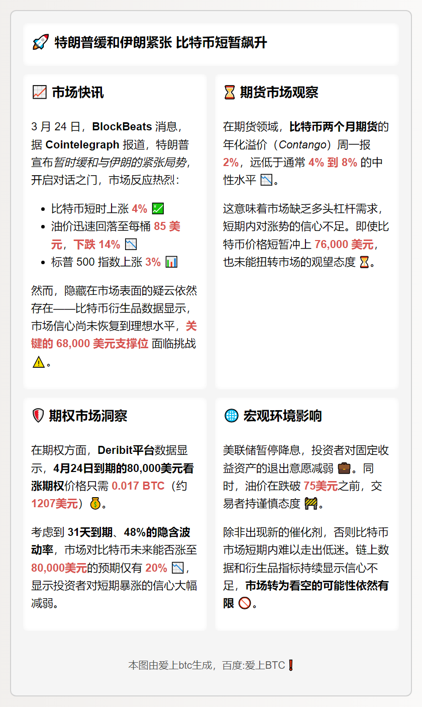 特朗普缓和伊朗紧张 比特币短暂飙升