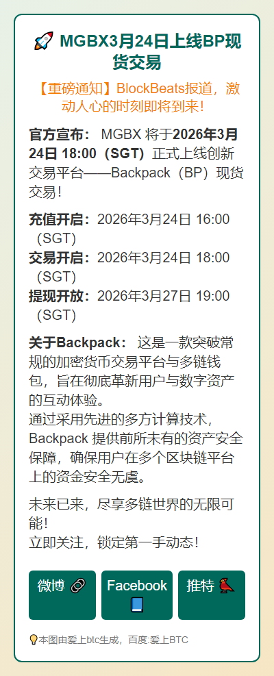 MGBX3月24日上线BP现货交易