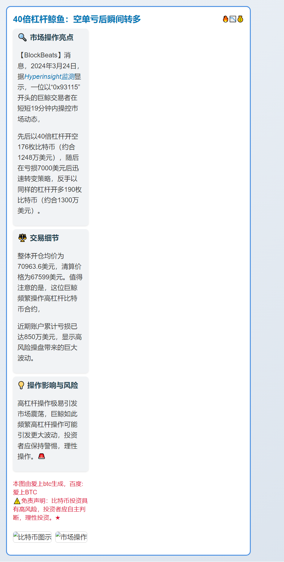40倍杠杆鲸鱼：空单亏后瞬间转多