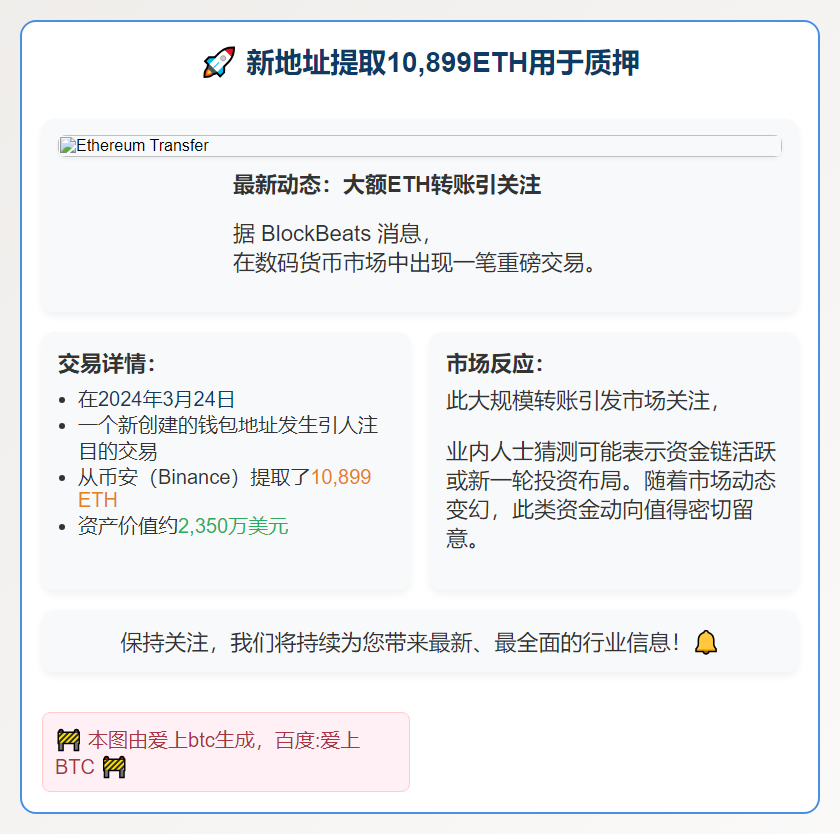 新地址提取10,899ETH用于质押