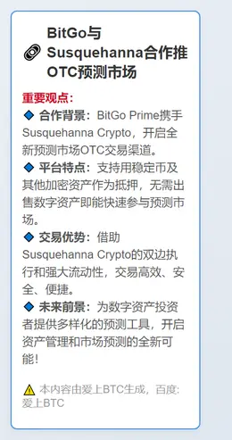 BitGo与Susquehanna合作推OTC预测市场