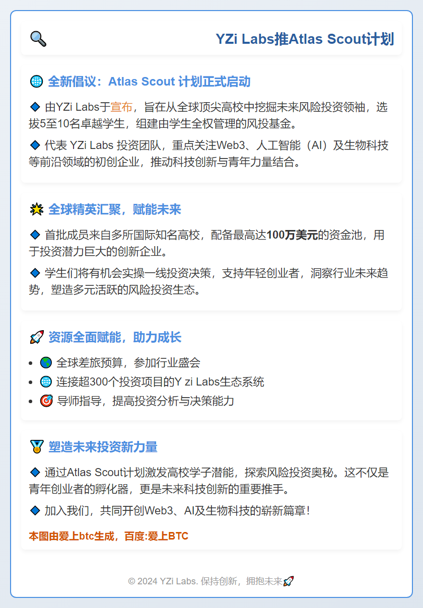 YZi Labs推Atlas Scout计划，助大学生投身W