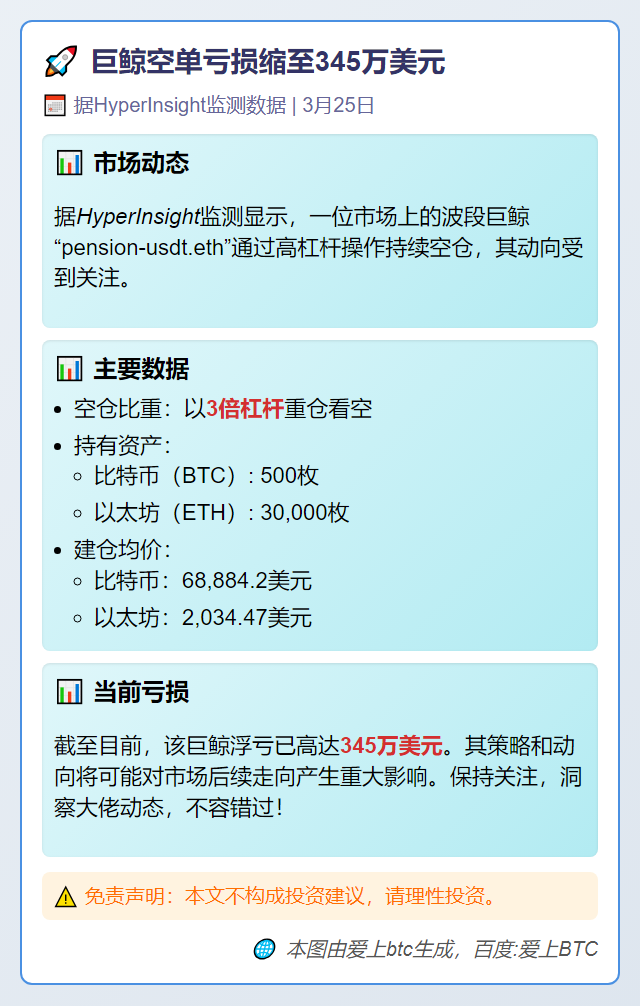 巨鲸空单亏损缩至345万美元