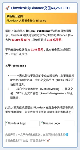Flowdesk向Binance充值63,250 ETH