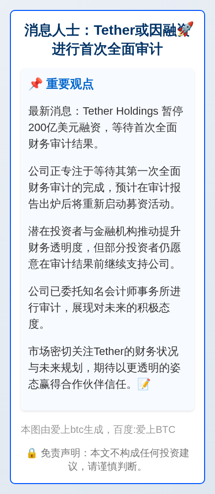 消息人士：Tether或因融资进行首次全面审计