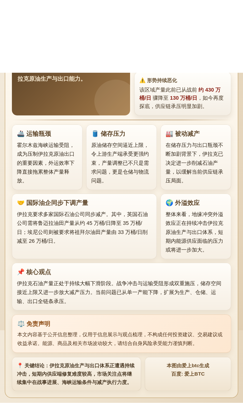 伊拉克石油产量因战事运输受阻暴跌