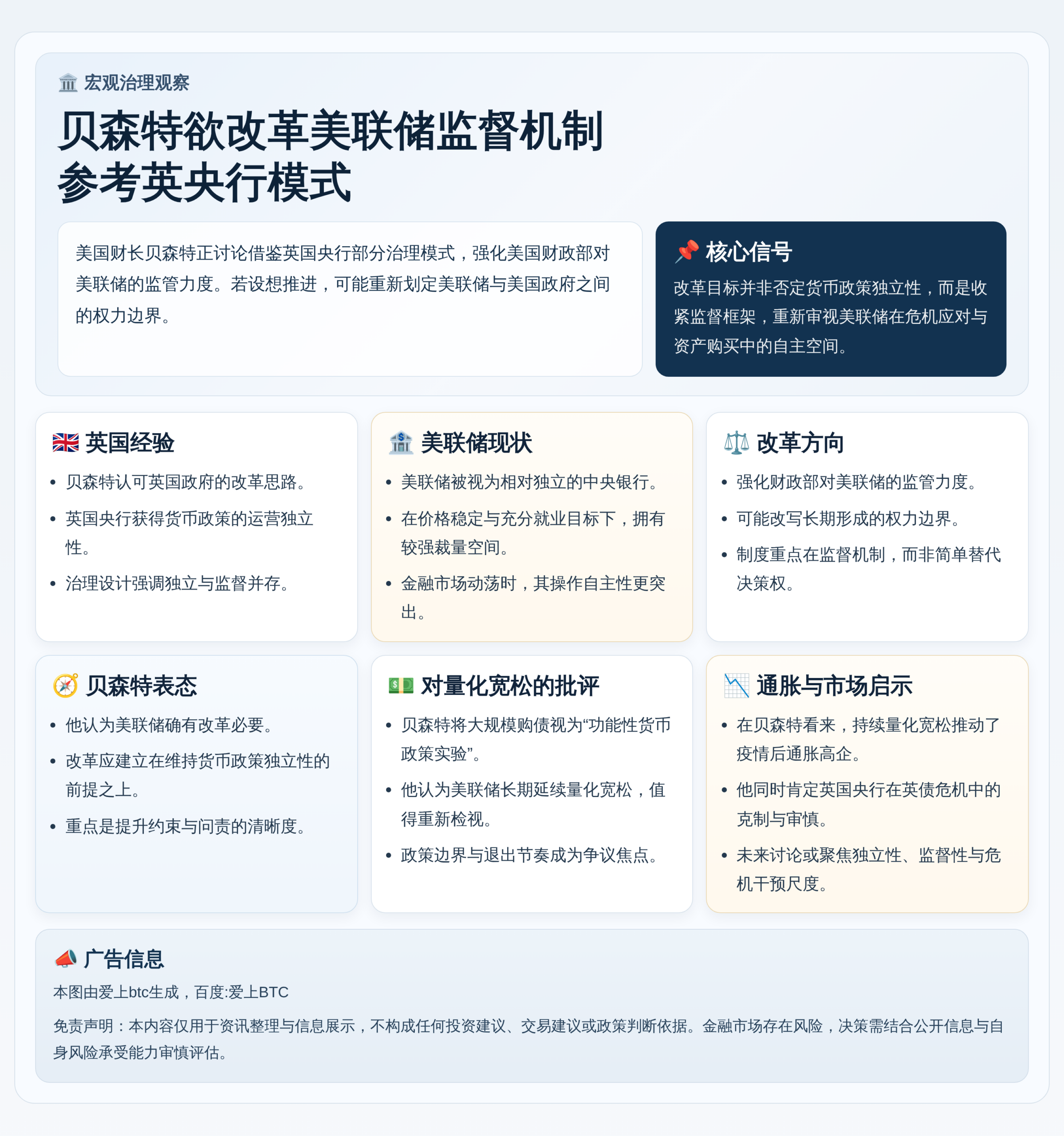 贝森特欲改革美联储监督机制参考英央行