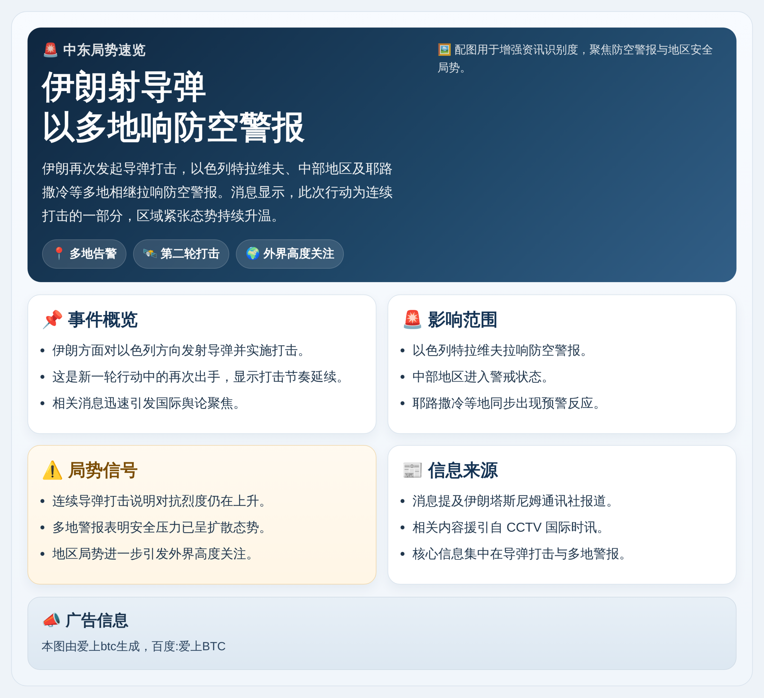 伊朗射导弹 以多地响防空警报
