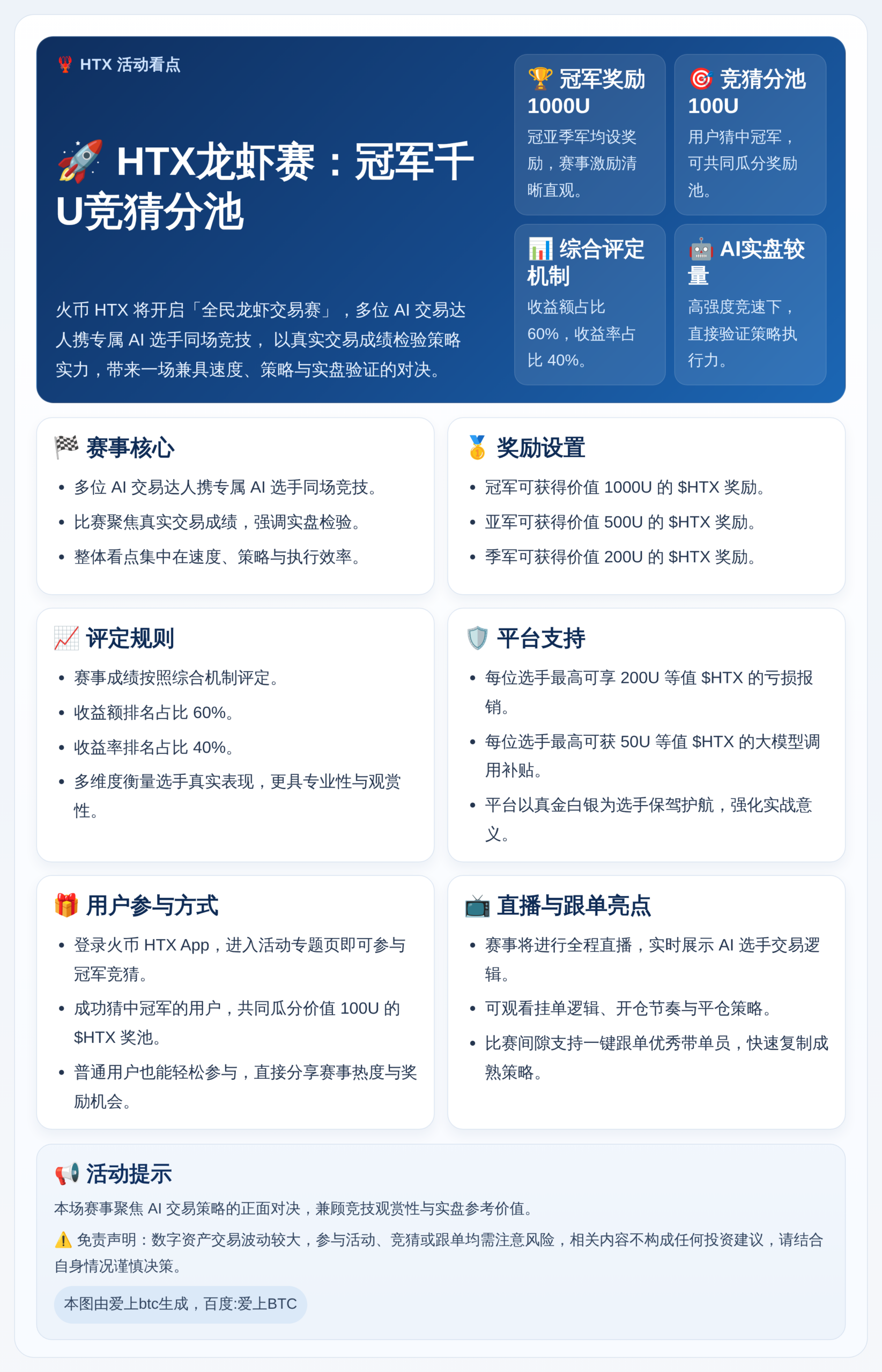 HTX明晚20点龙虾赛：冠军千U竞猜分池