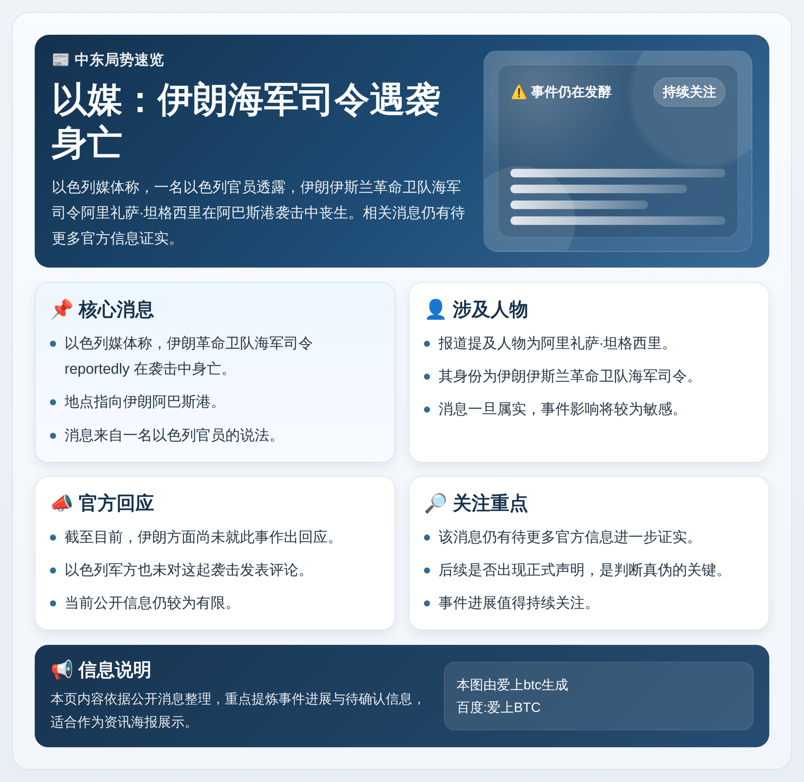 以媒：伊朗海军司令遇袭身亡