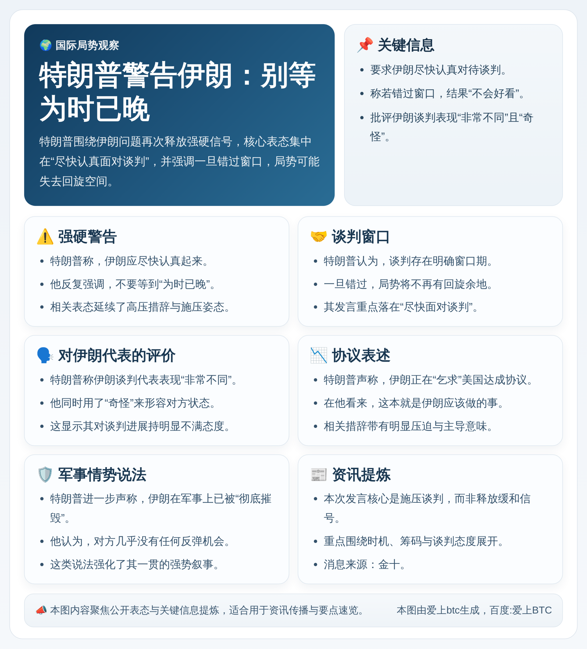 特朗普警告伊朗：别等为时已晚