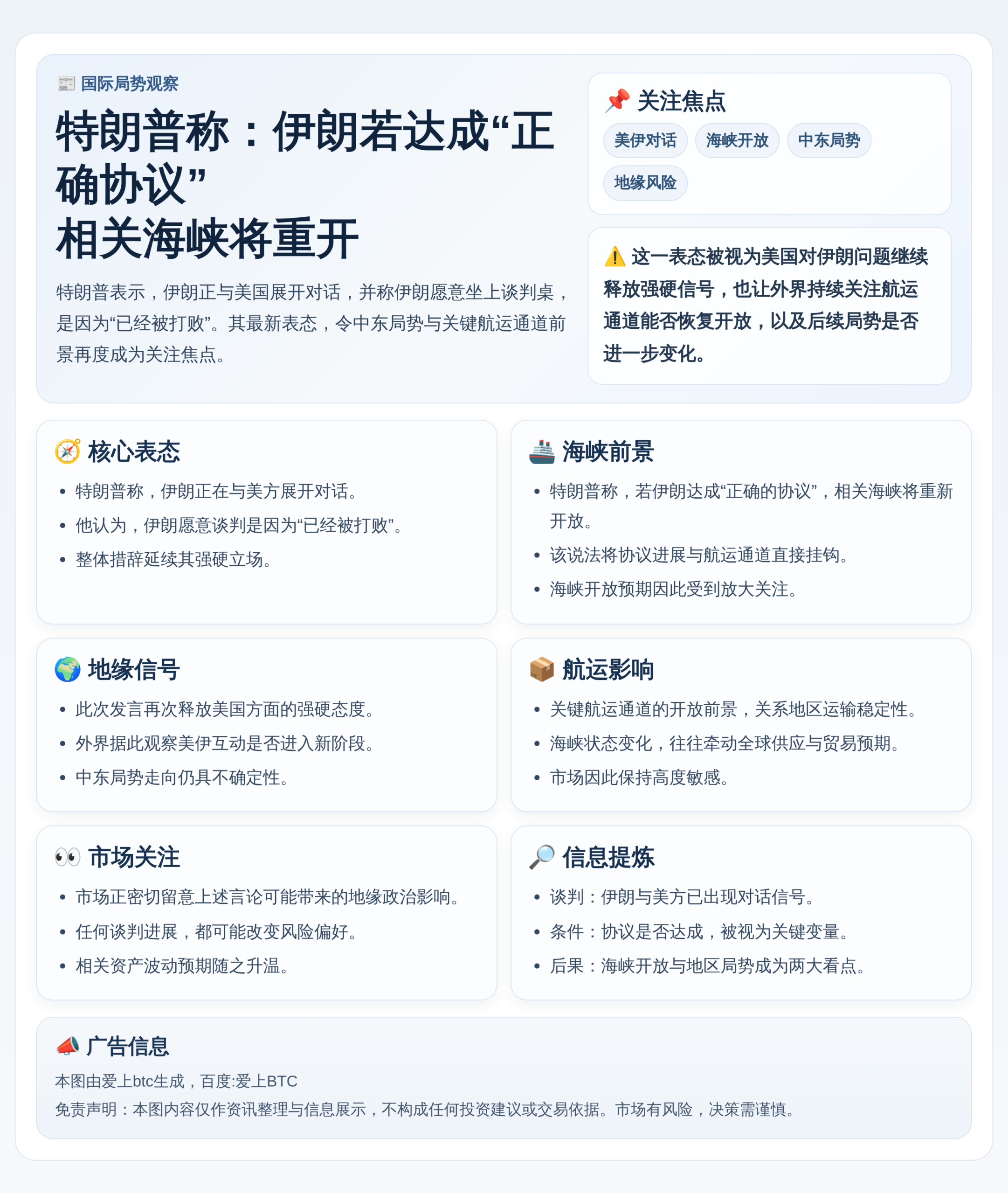 特朗普：伊朗若达成协议海峡将重开