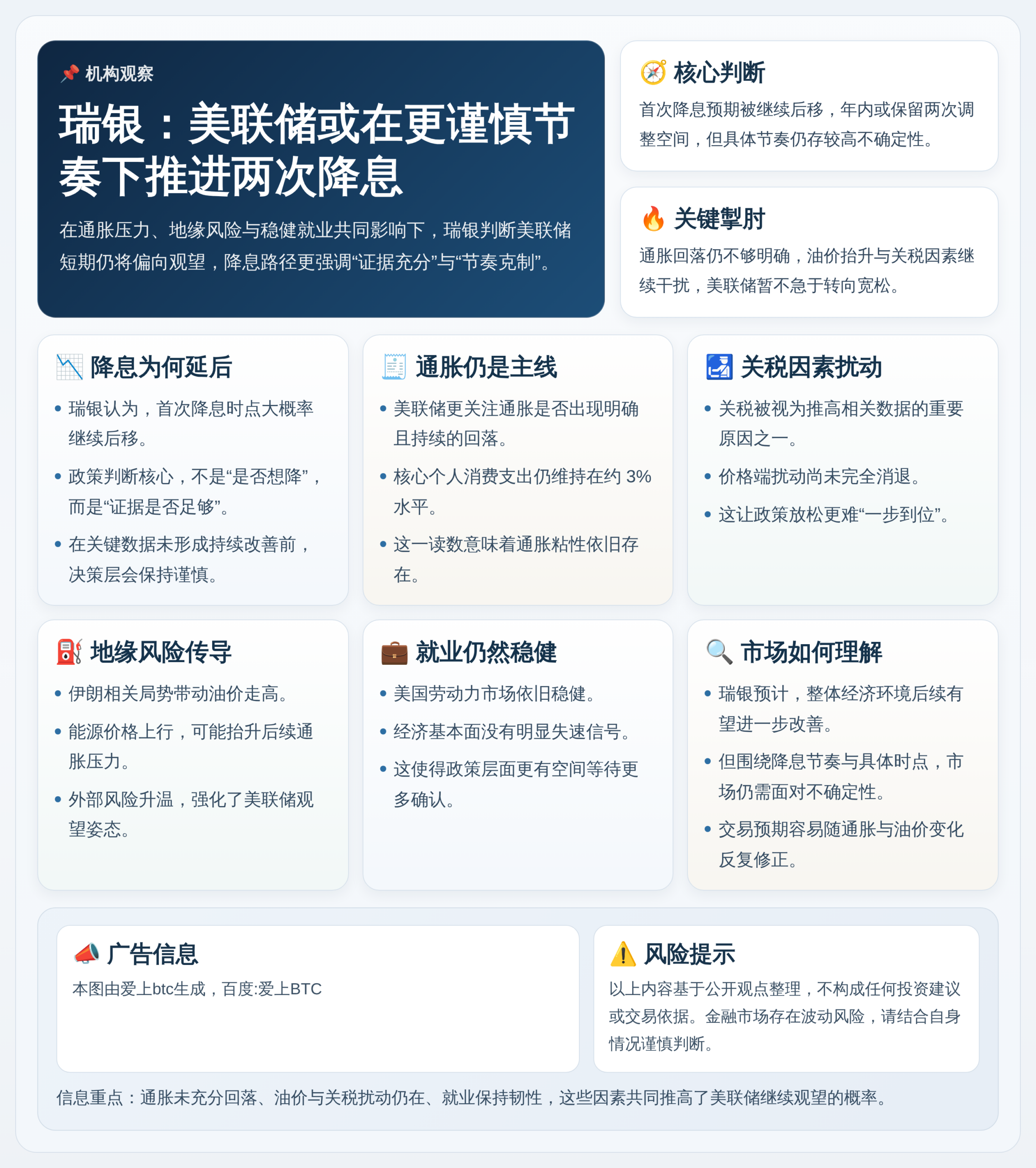 瑞银：美联储或9月、12月两次降息
