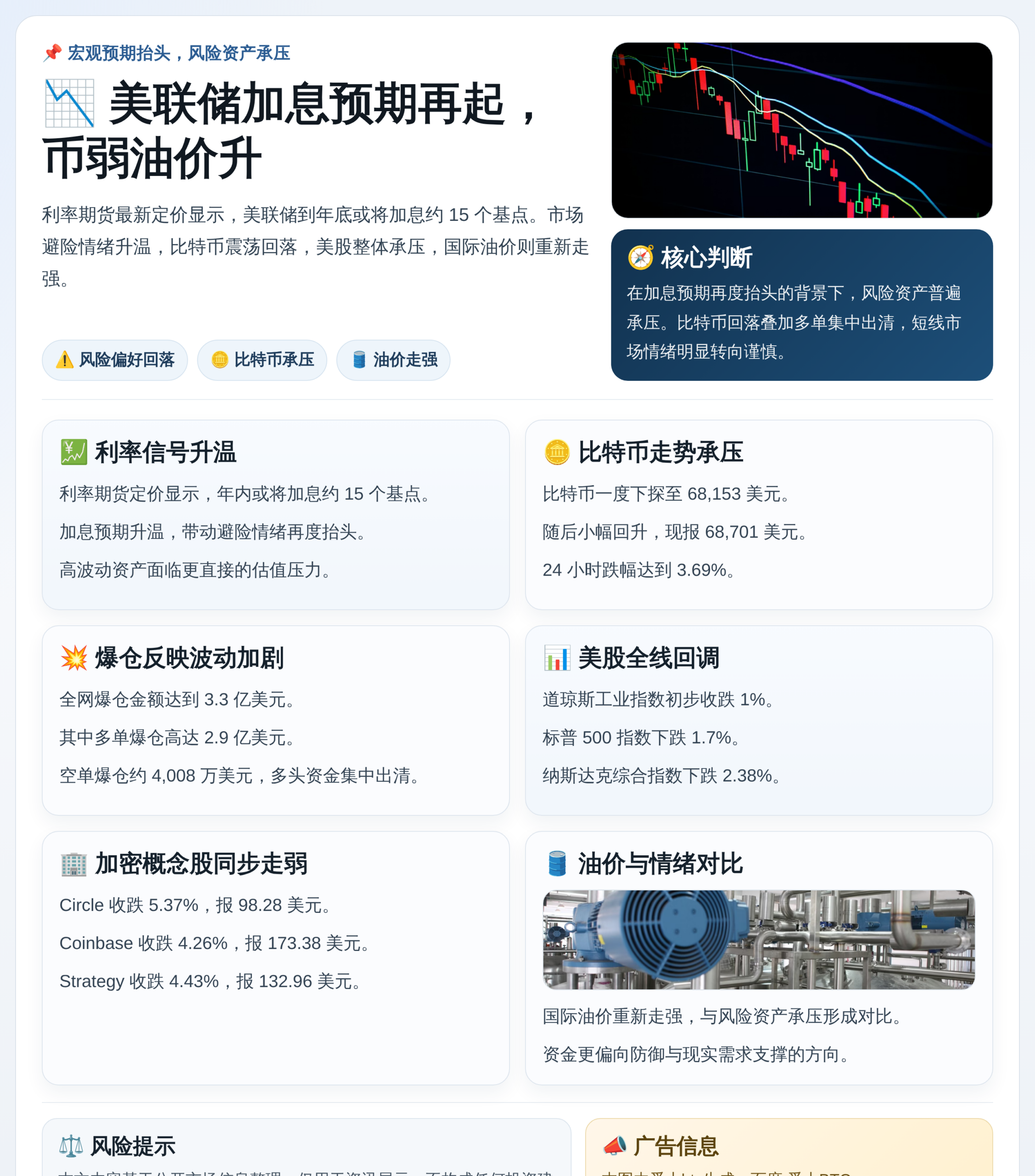美联储加息预期再起，币弱油价升
