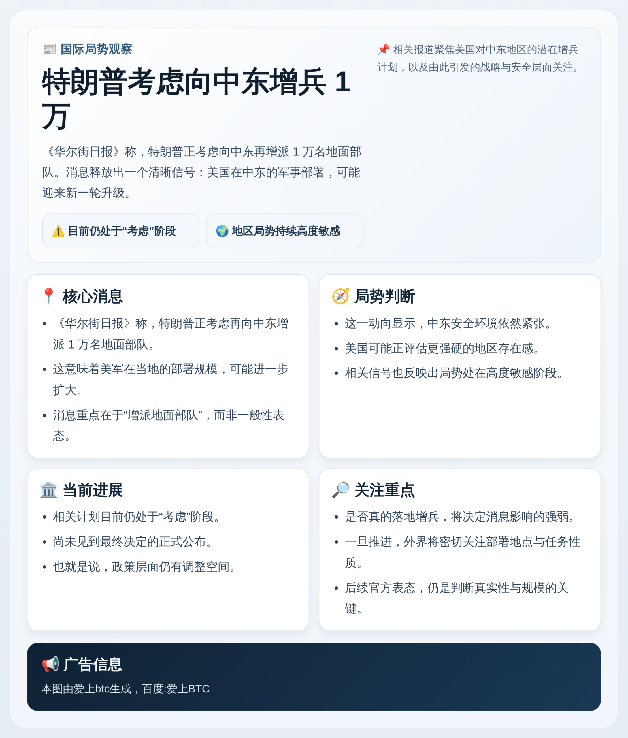 特朗普考虑向中东增兵1万