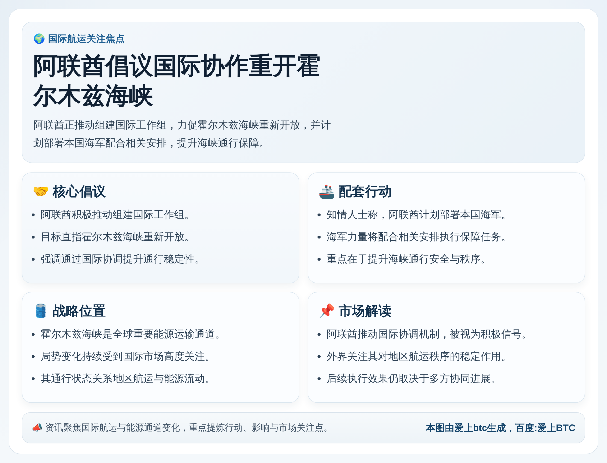 阿联酋倡议国际协作重开霍尔木兹海峡