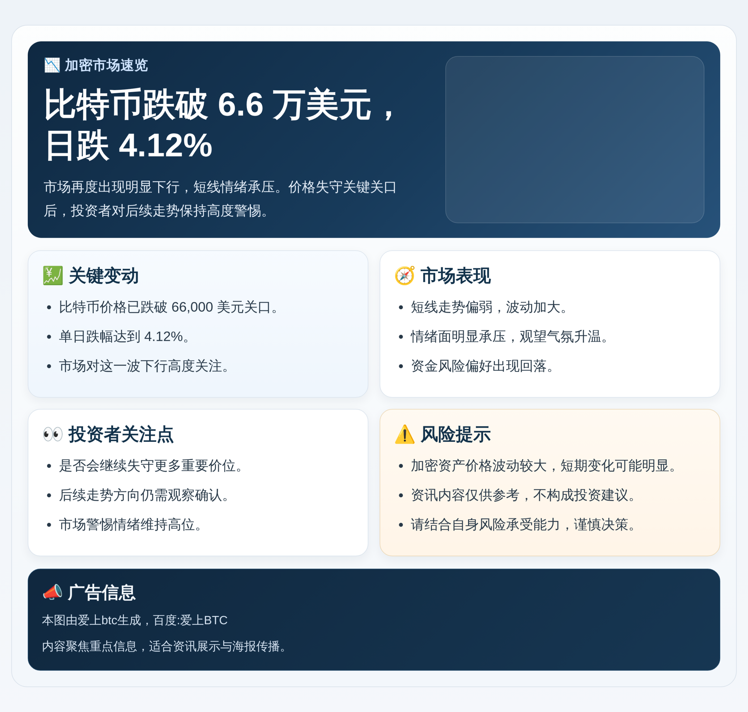 比特币跌破6.6万美元，日跌4.12%