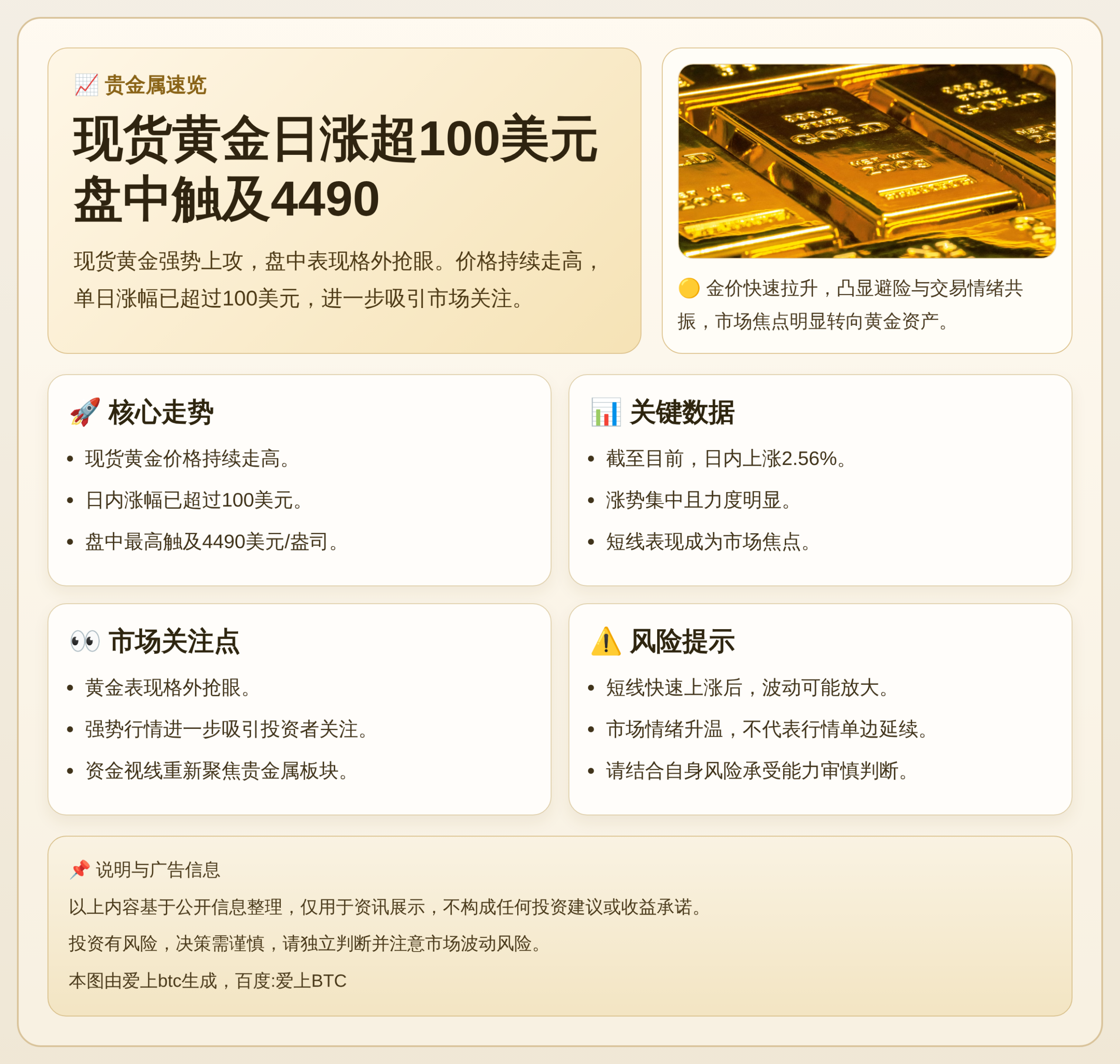 现货黄金日涨超100美元触及4490