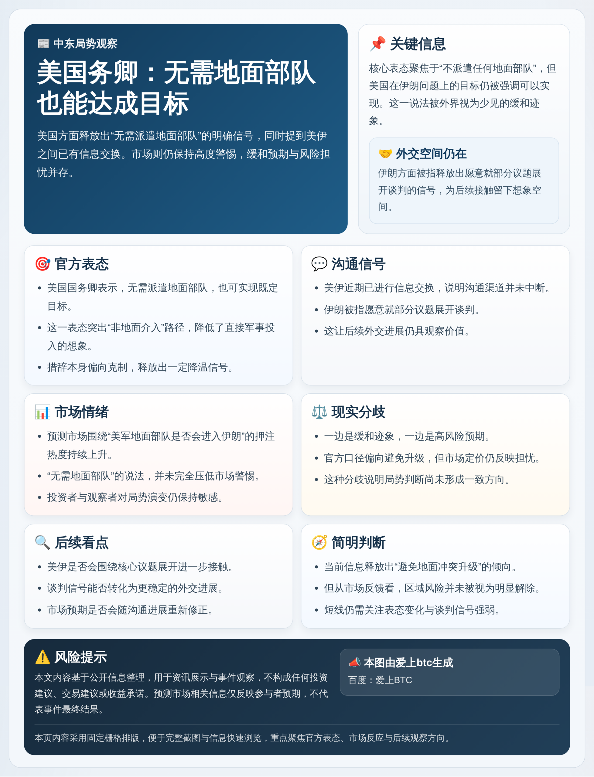 美国务卿：无需地面部队也能达成目标