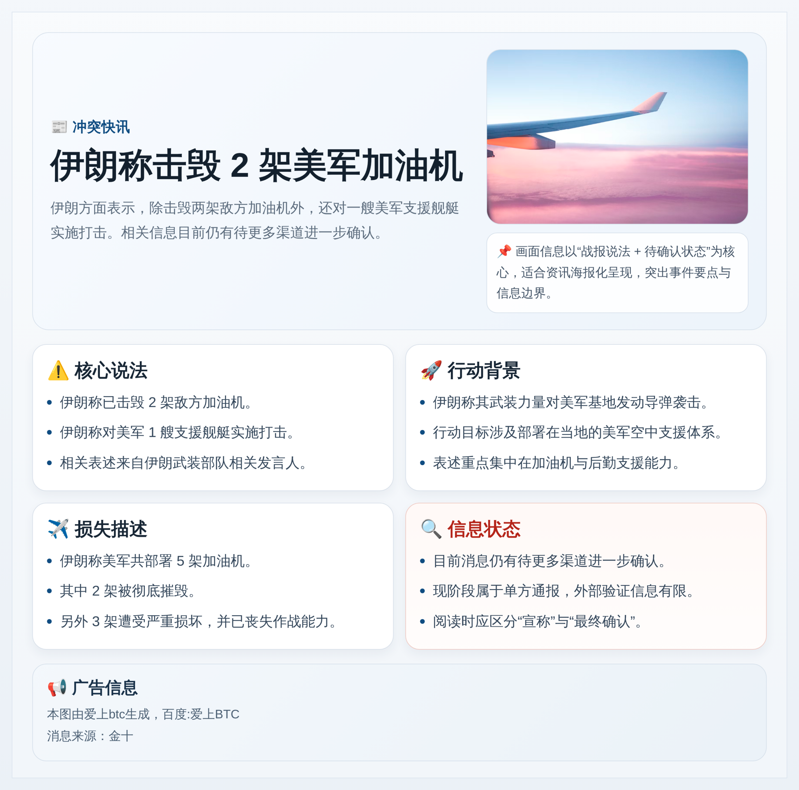 伊朗称击毁2架美军加油机