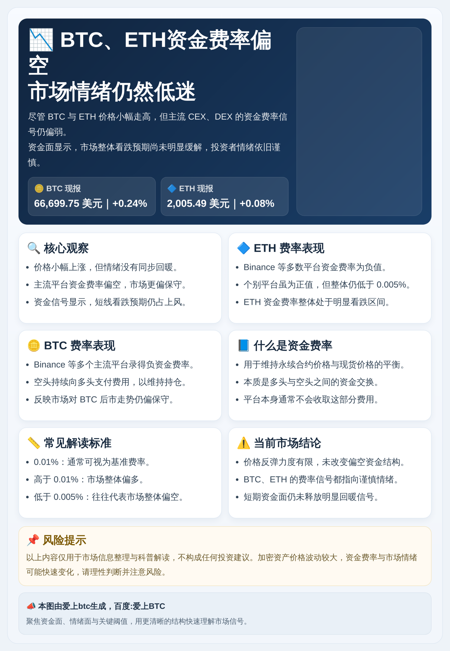 BTC、ETH资金费率偏空，情绪低迷