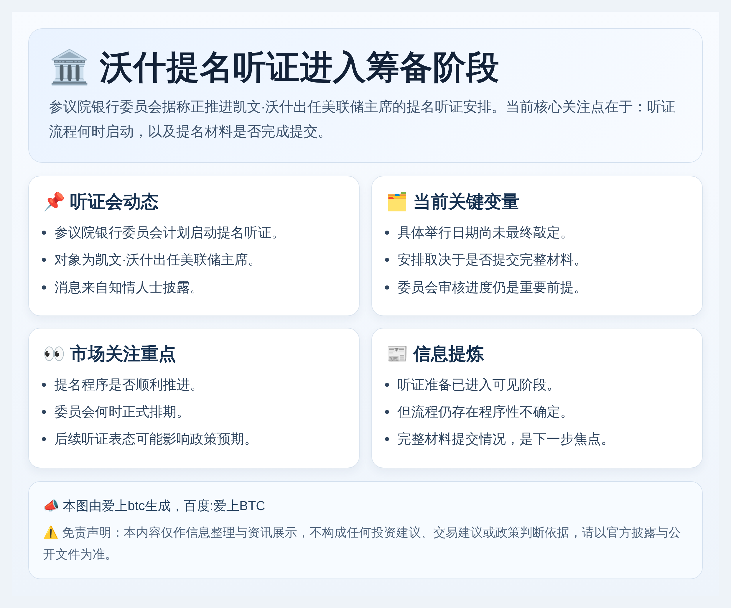 沃什提名听证最早4月13日当周举行