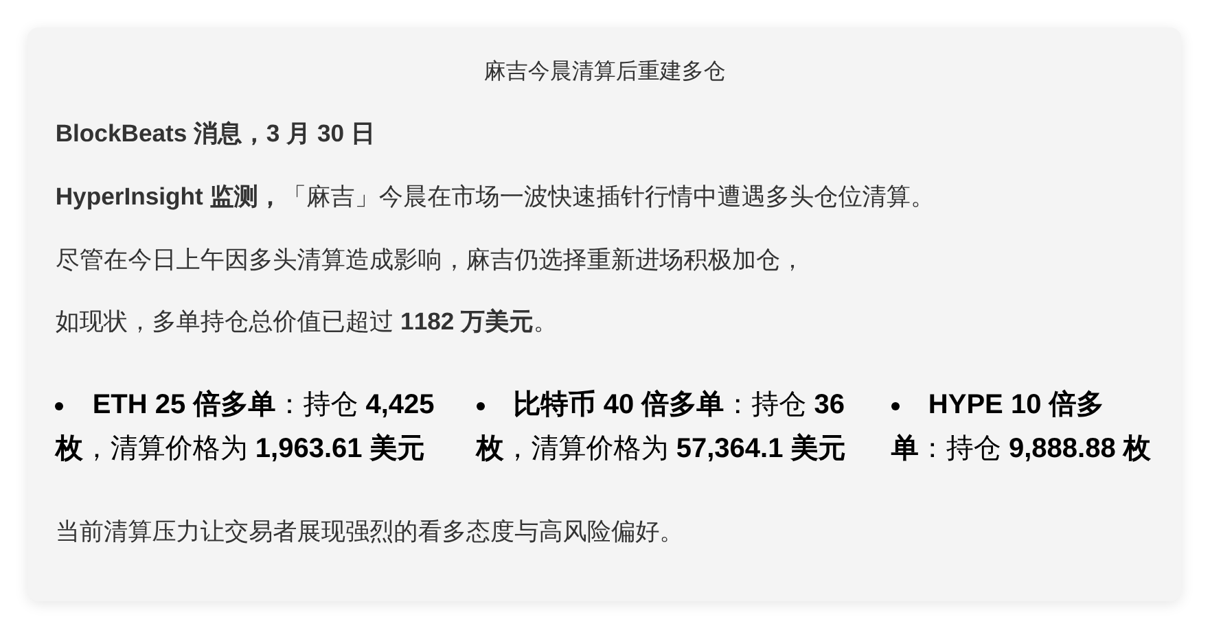 麻吉今晨清算后重建多仓超1182万美元