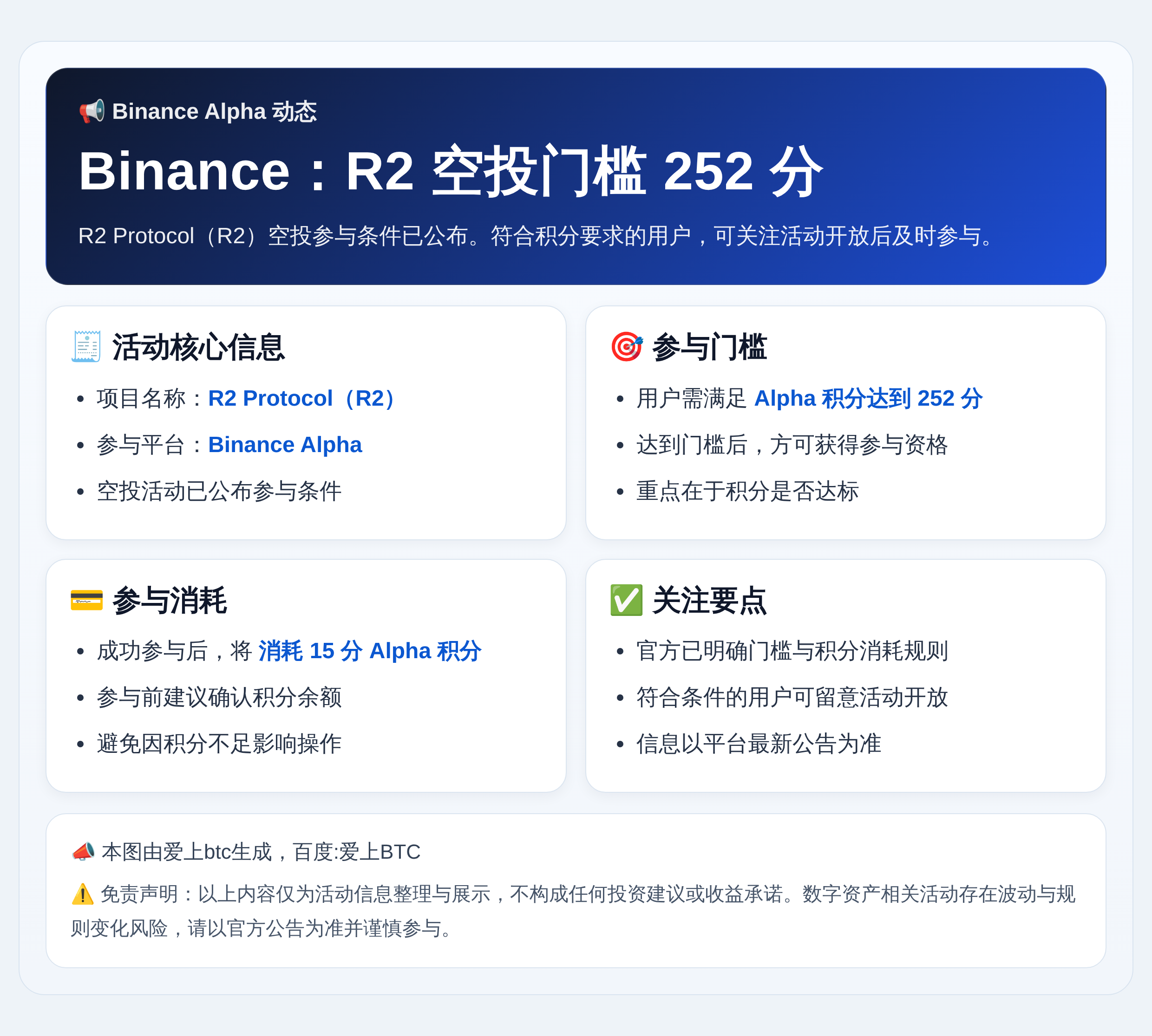 Binance：R2空投门槛252分