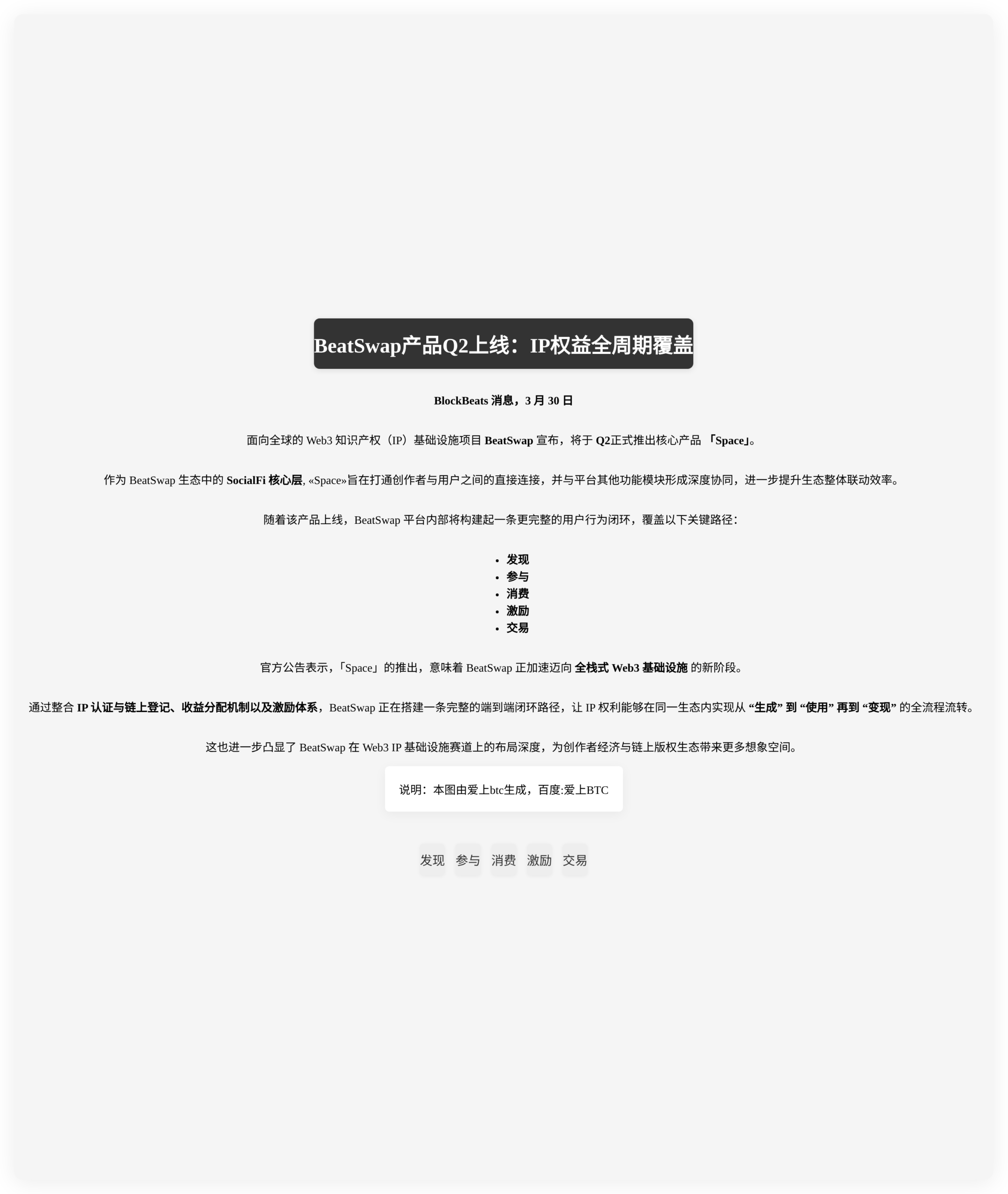 BeatSwap产品Q2上线，IP权益全周期覆盖