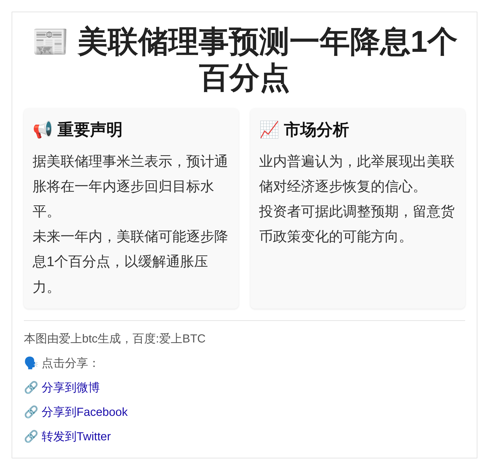 美联储理事预测一年降息1百分点