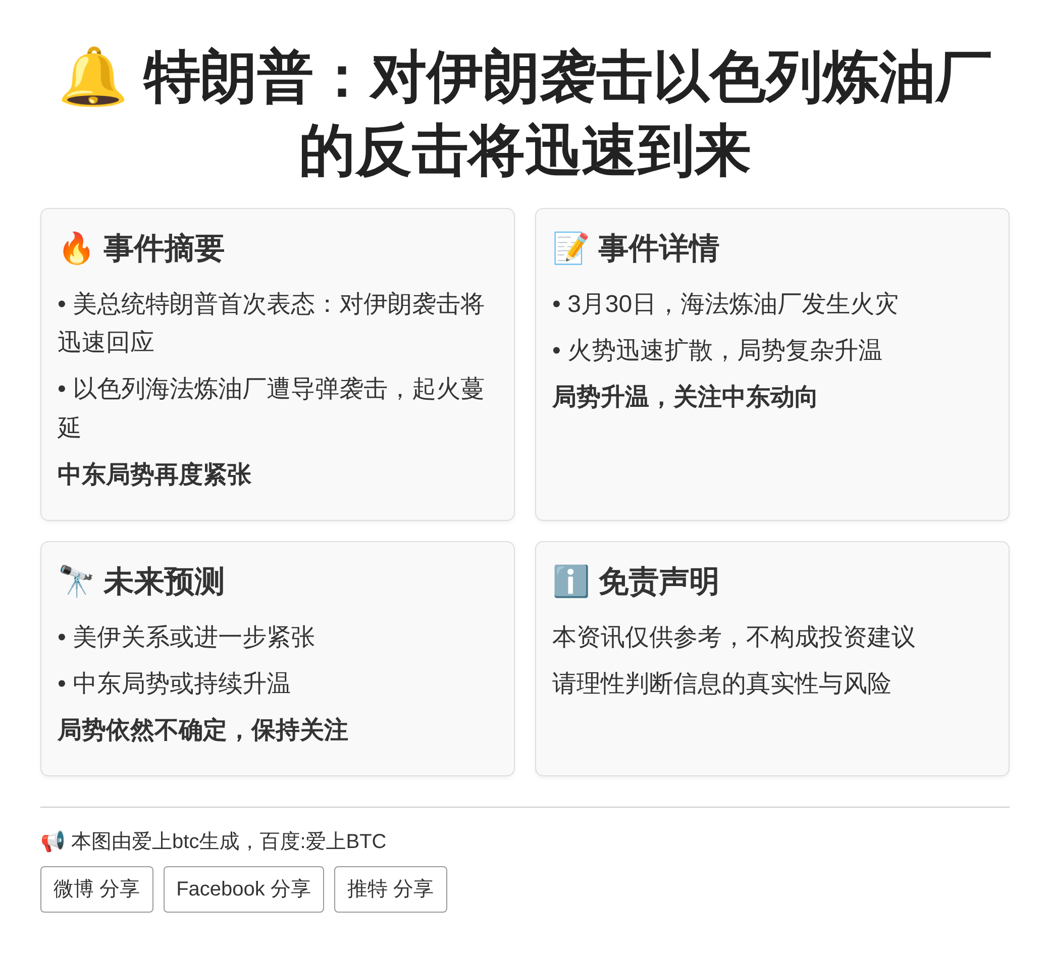 特朗普：对伊朗袭击以色列炼油厂的反击将迅速到来