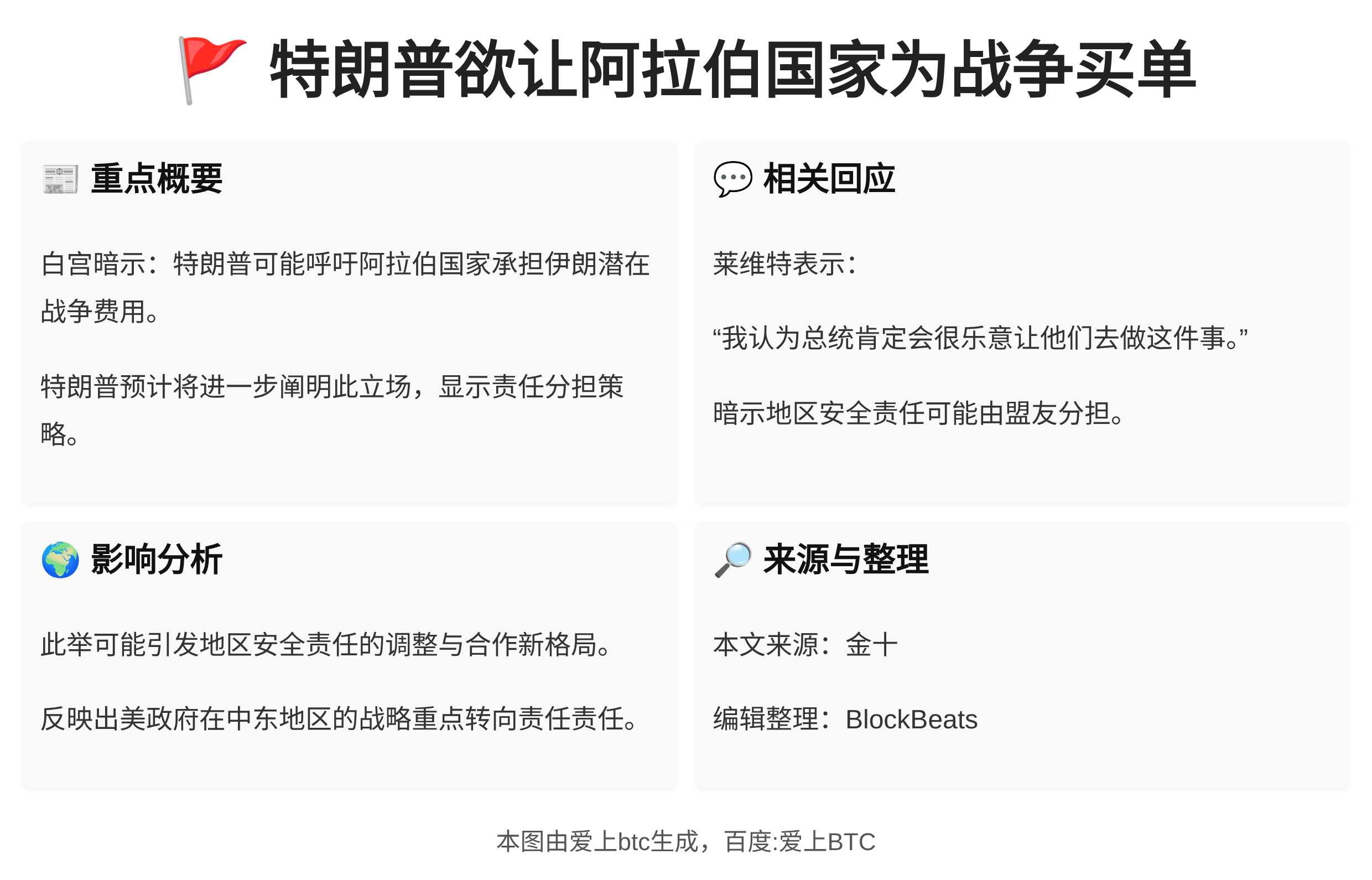 特朗普欲让阿拉伯国家为战争买单