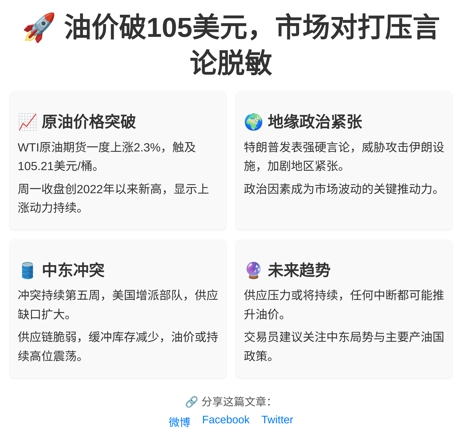 油价破105美元，市场对打压言论脱敏