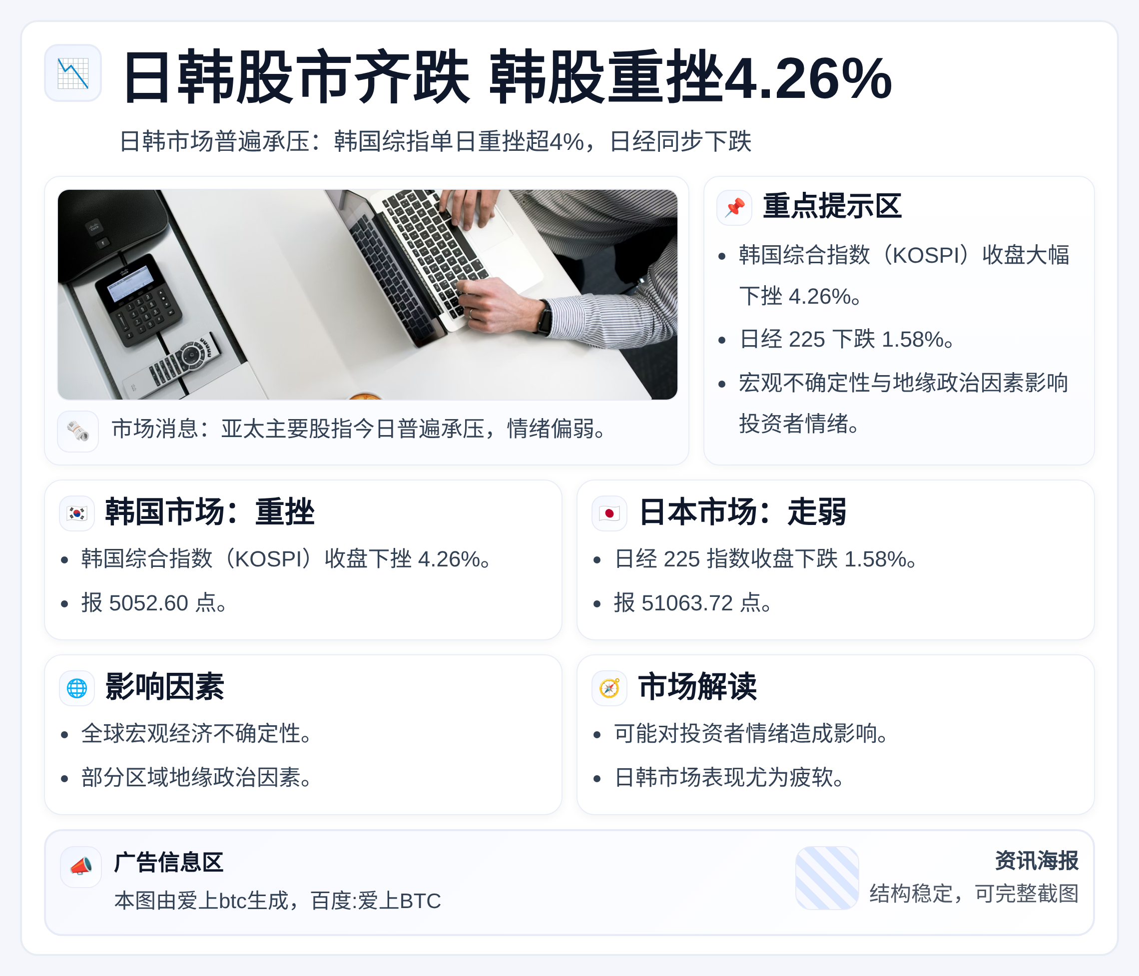 日韩股市齐跌 韩股重挫4.26%